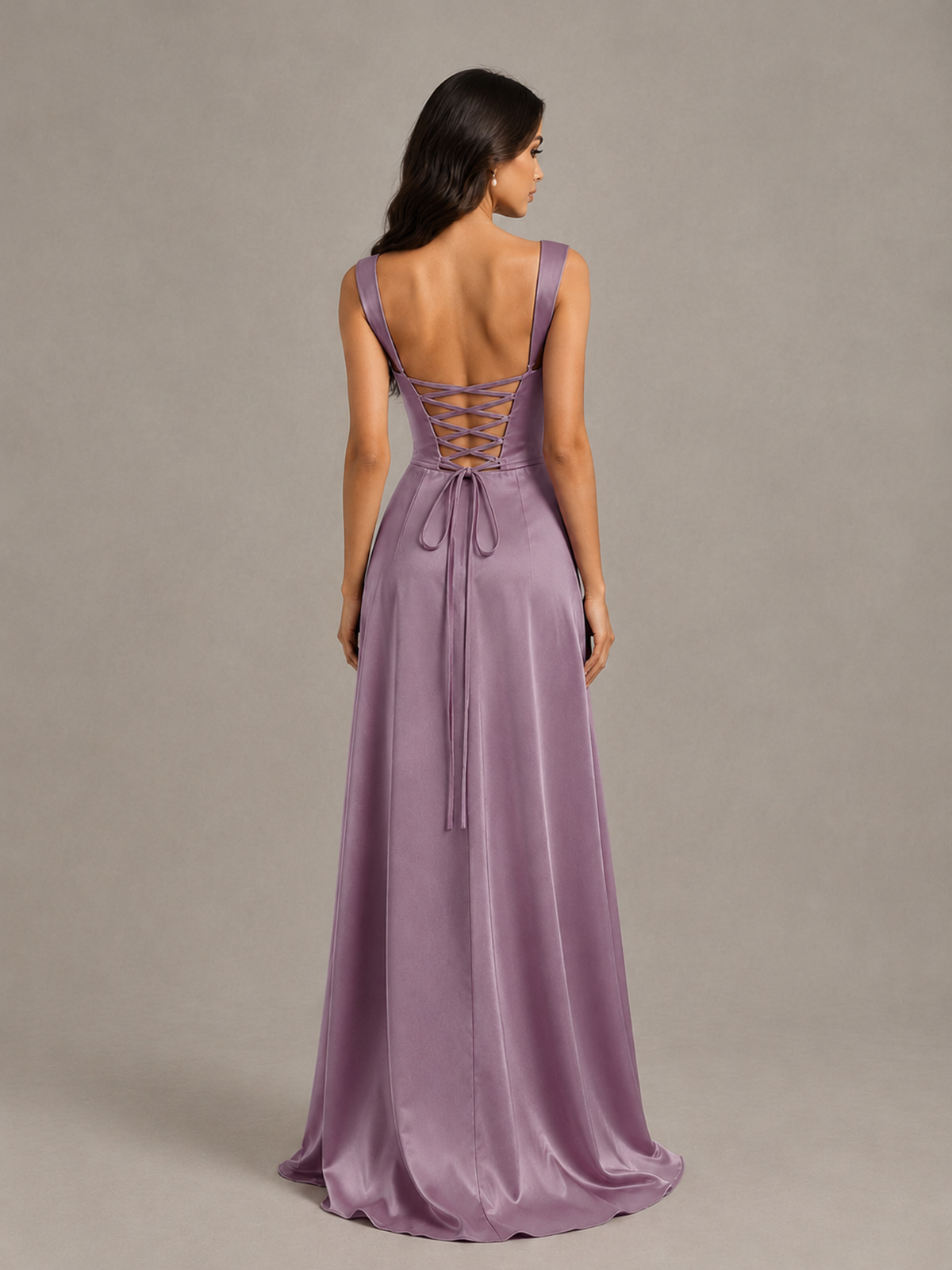 BOLODOO Wisteria Satin Lace-Up Bridesmaid Dress with Slit - Wisteria - Wisteria (2)