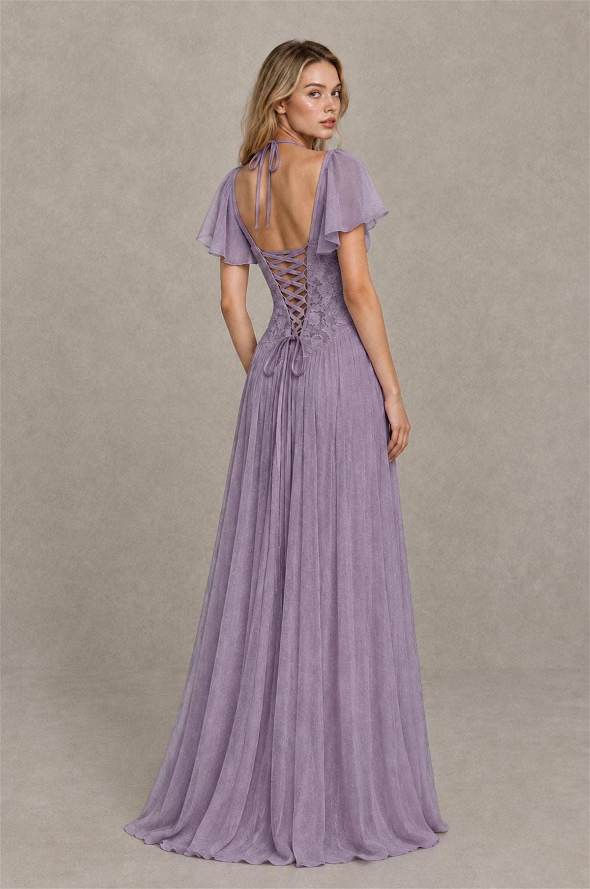 BOLODOO Wisteria Flutter Sleeve Lace Corset A-Line Maxi Dress - Wisteria - Wisteria (2)