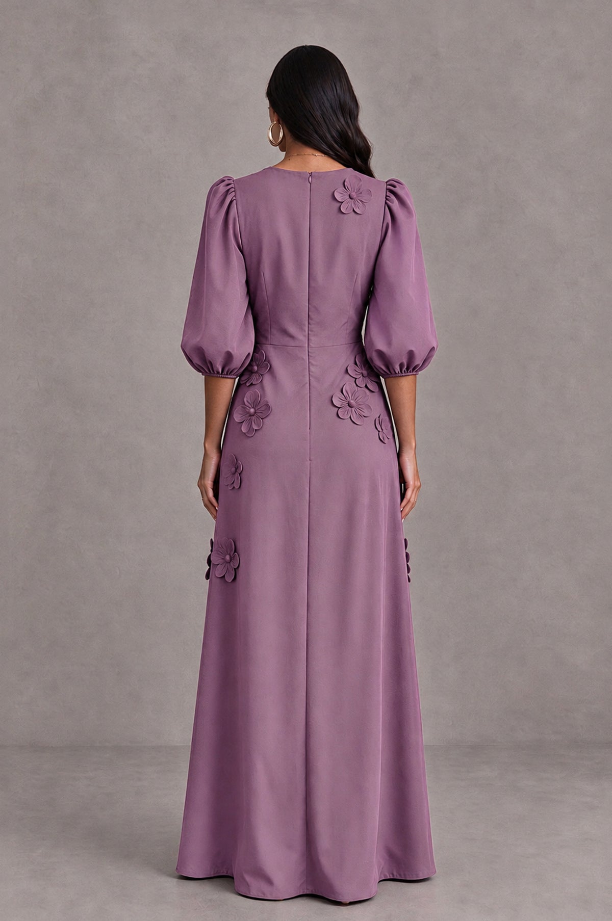 BOLODOO Wisteria Floral Applique Puff Sleeve A-Line Evening Dress - Wisteria - Wisteria (2)