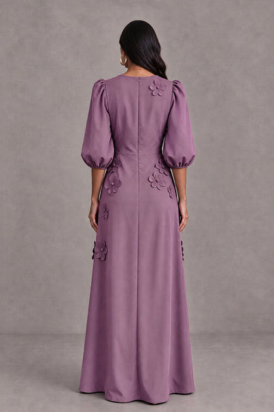BOLODOO Wisteria Floral Applique Puff Sleeve A-Line Evening Dress - Wisteria - Wisteria (2)