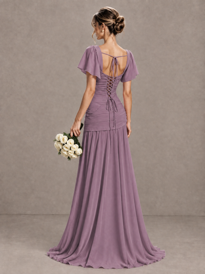 BOLODOO Wisteria Flutter Sleeve Lace-Up Back Maxi Dress - Wisteria