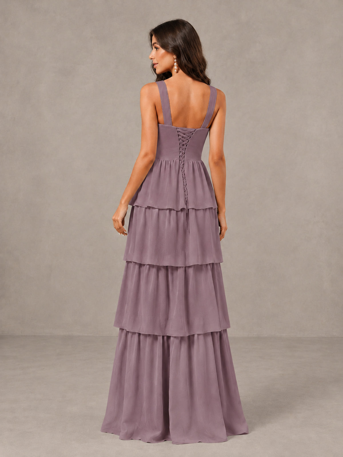 BOLODOO Wisteria Square Neck Tiered Bridesmaid Dress with Slit - Wisteria - Wisteria (2)