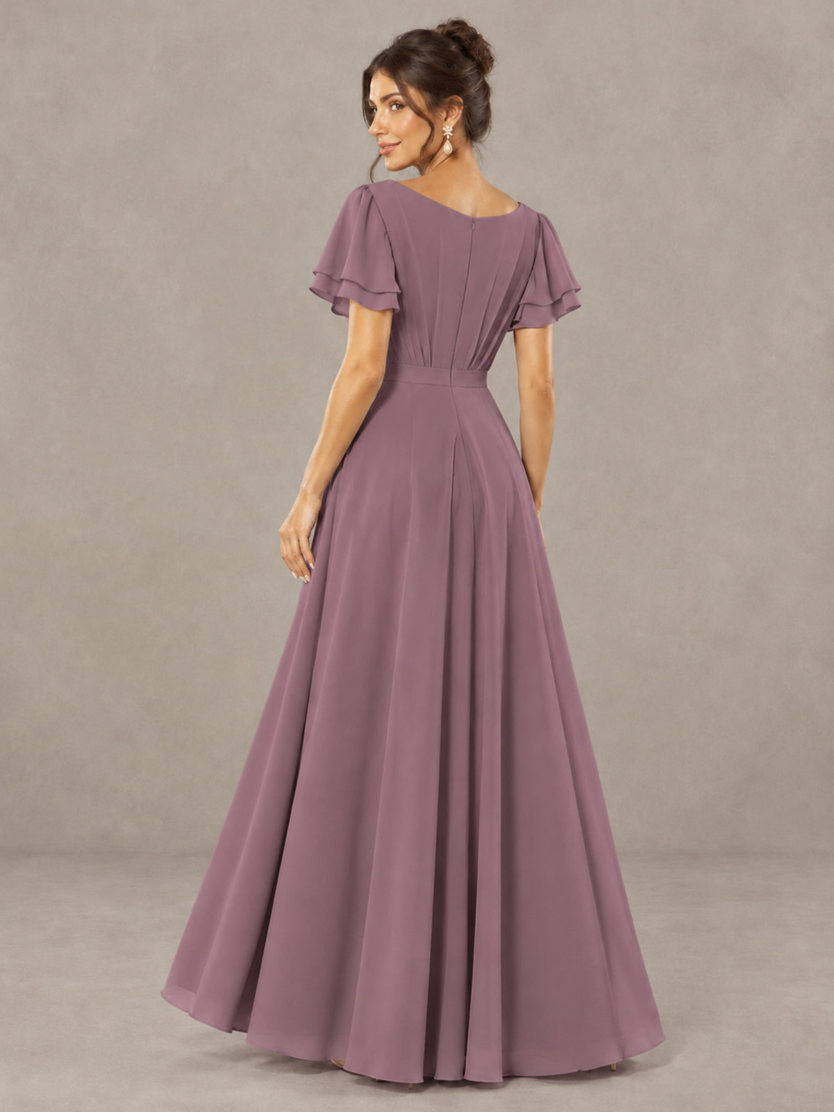 BOLODOO Wisteria Flutter Sleeve Ruffle Bridesmaid Dress with Slit - Wisteria - Wisteria (2)