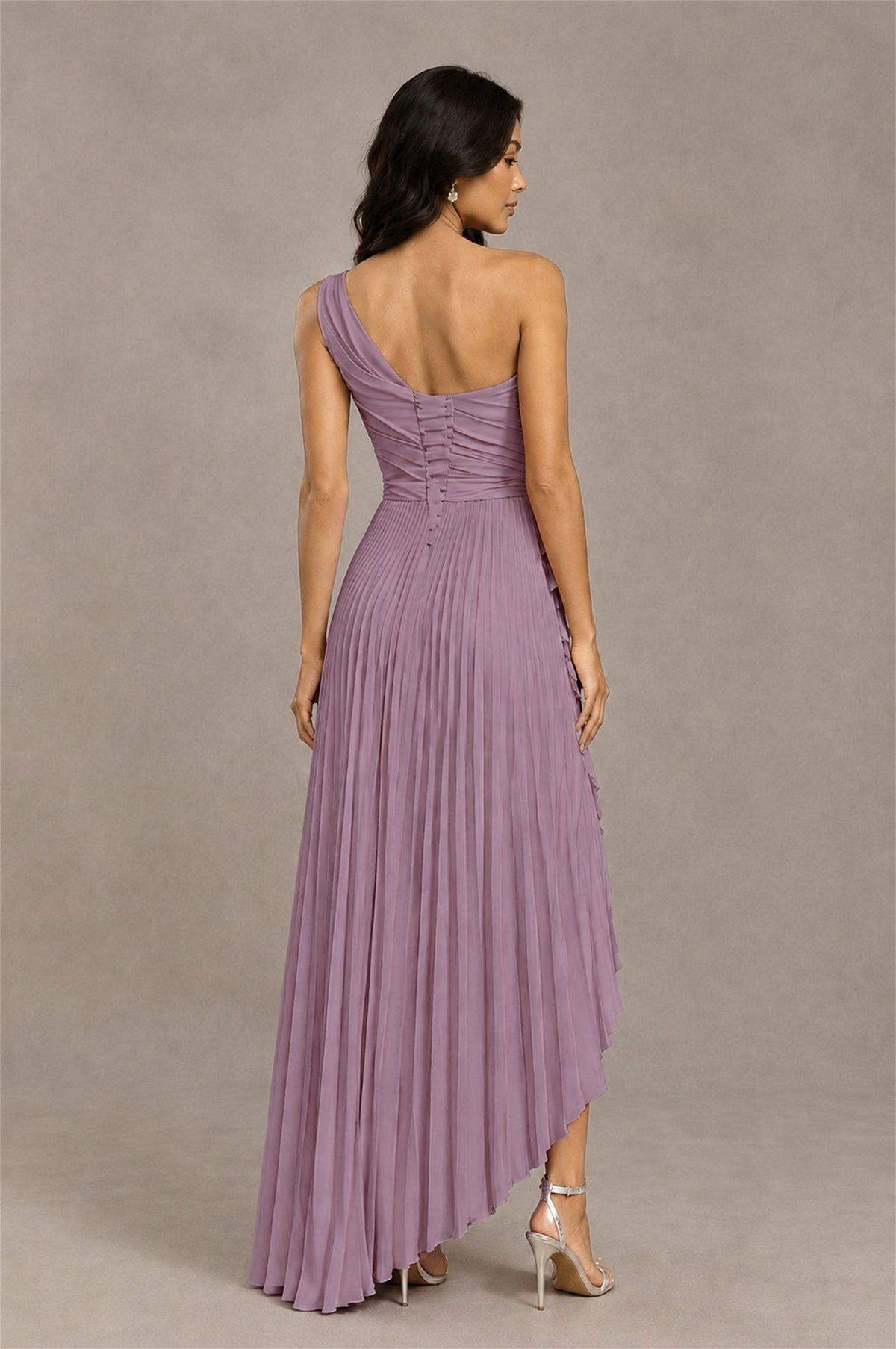 BOLODOO Wisteria One-Shoulder High-Low Ruffle Maxi Dress - Wisteria
