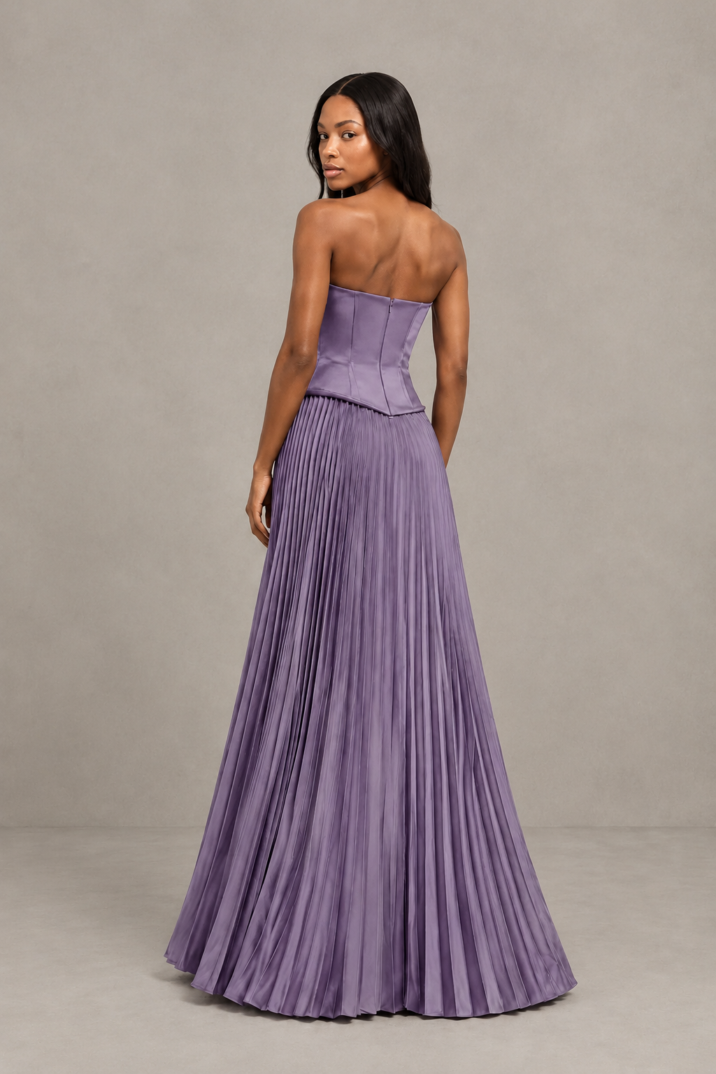 BOLODOO Wisteria Strapless Pleated Satin Evening Prom Dress - Wisteria