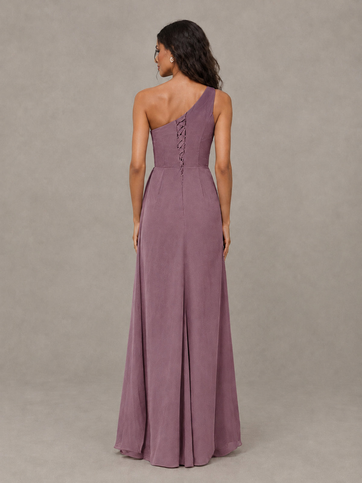 BOLODOO Wisteria One-Shoulder Chiffon Bridesmaid Dress with Ruched Bodice & High Slit - Wisteria - Wisteria (2)