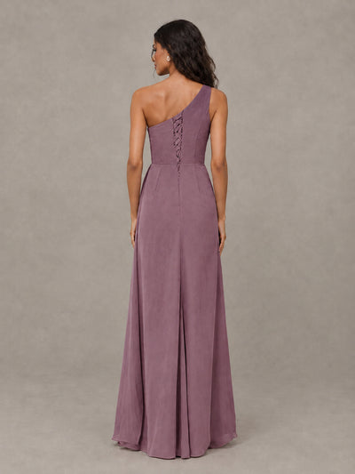 BOLODOO Wisteria One-Shoulder Chiffon Bridesmaid Dress with Ruched Bodice & High Slit - Wisteria - Wisteria (2)