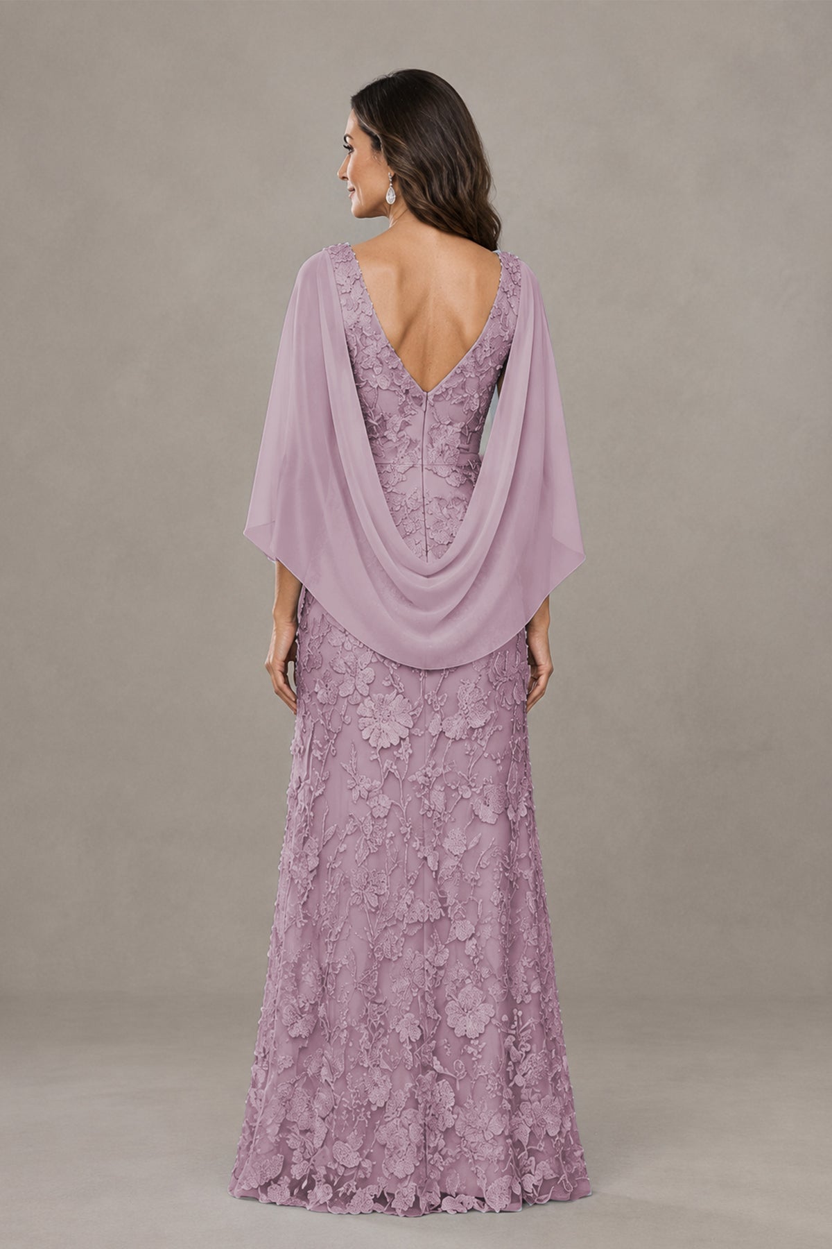 BOLODOO Wisteria Lace Mother of the Bride Dress with Cape Sleeves - Wisteria