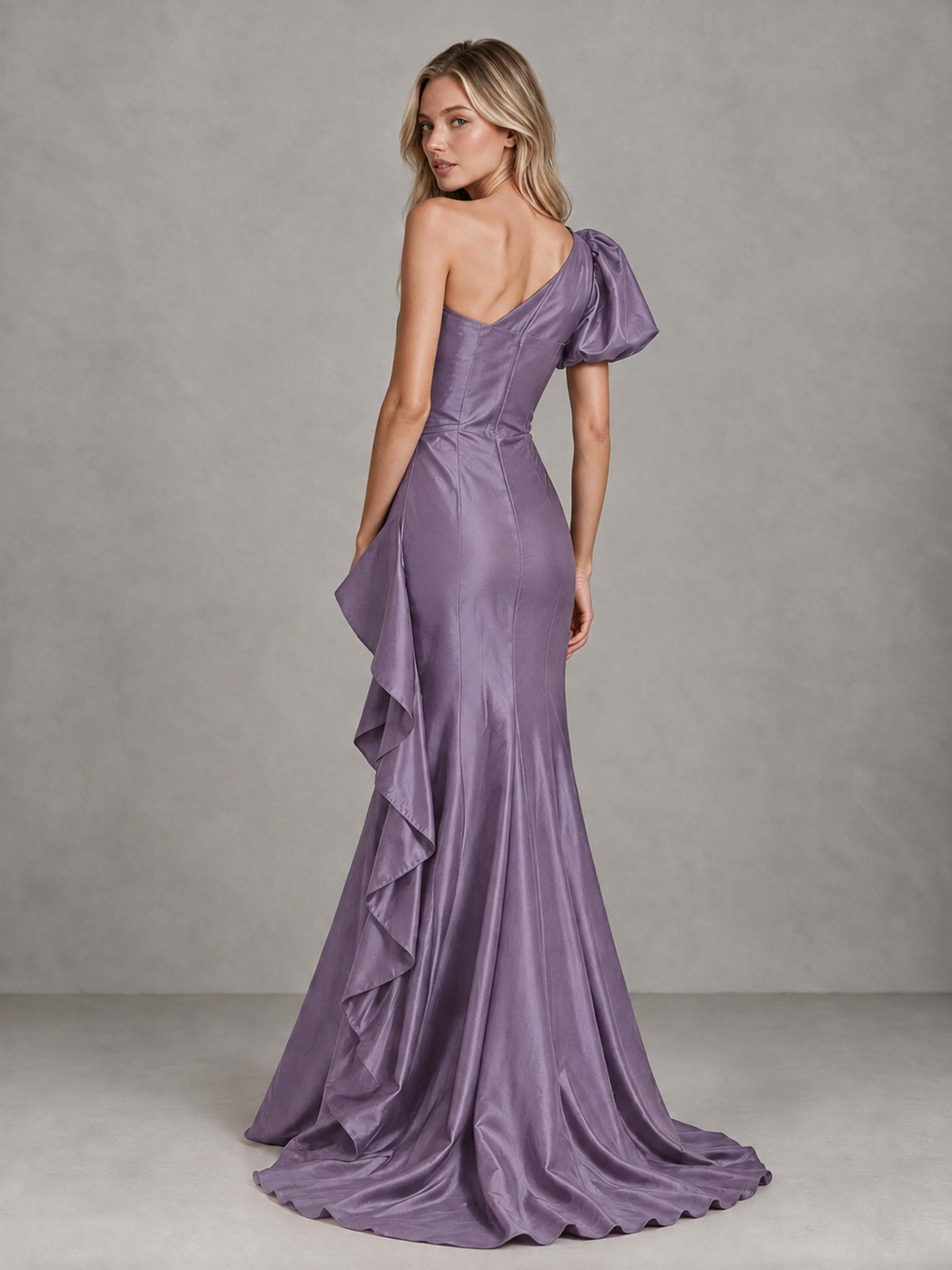 BOLODOO Wisteria One-Shoulder Satin-Look Mermaid Evening Dress with Ruffles - Wisteria - Wisteria (2)