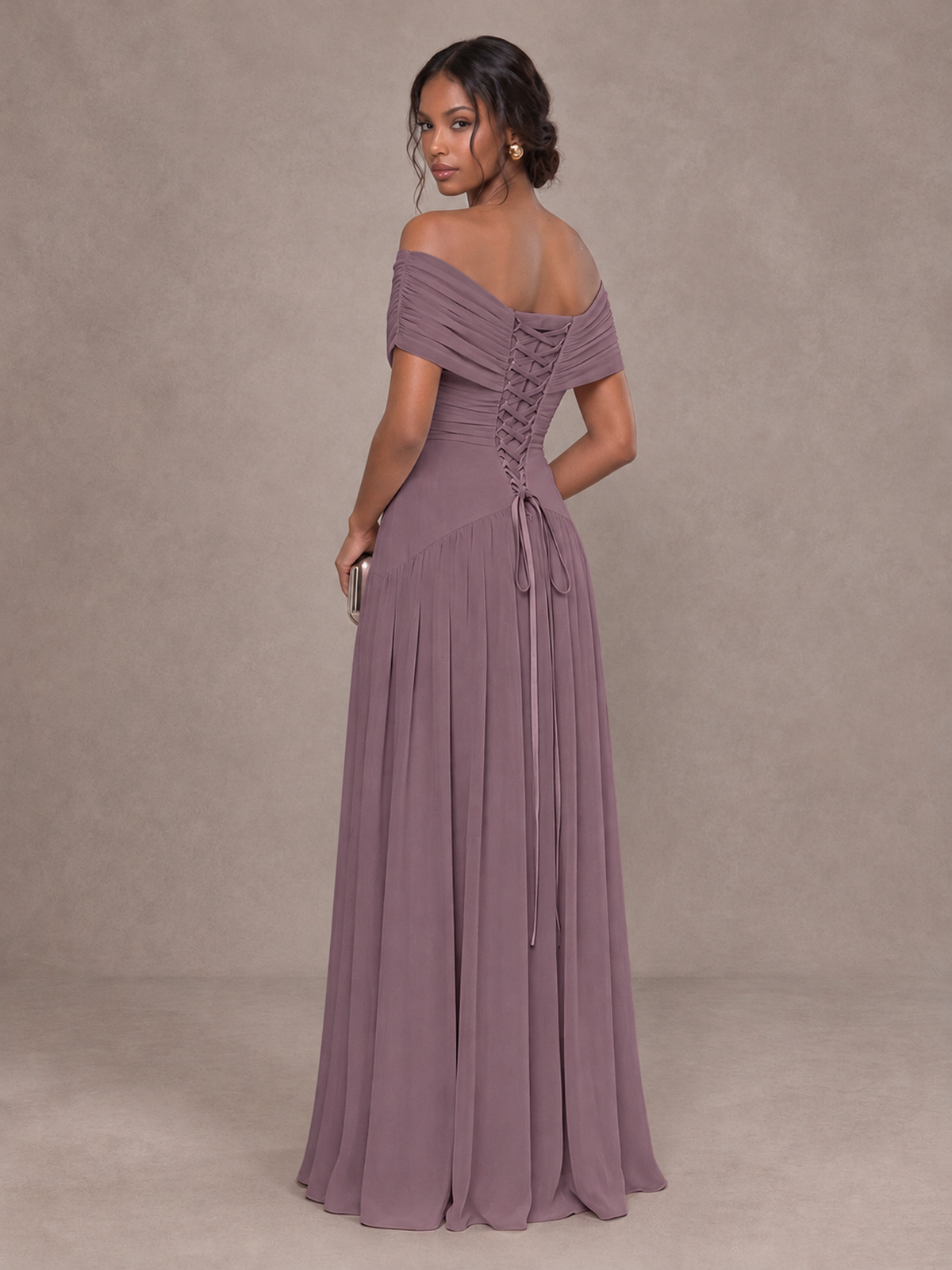 BOLODOO Wisteria Off-Shoulder Ruched A-Line Bridesmaid Dress - Wisteria - Wisteria (2)