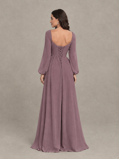 BOLODOO Wisteria Long Sleeve Chiffon Bridesmaid Dress with Slit - Wisteria - Wisteria (2)