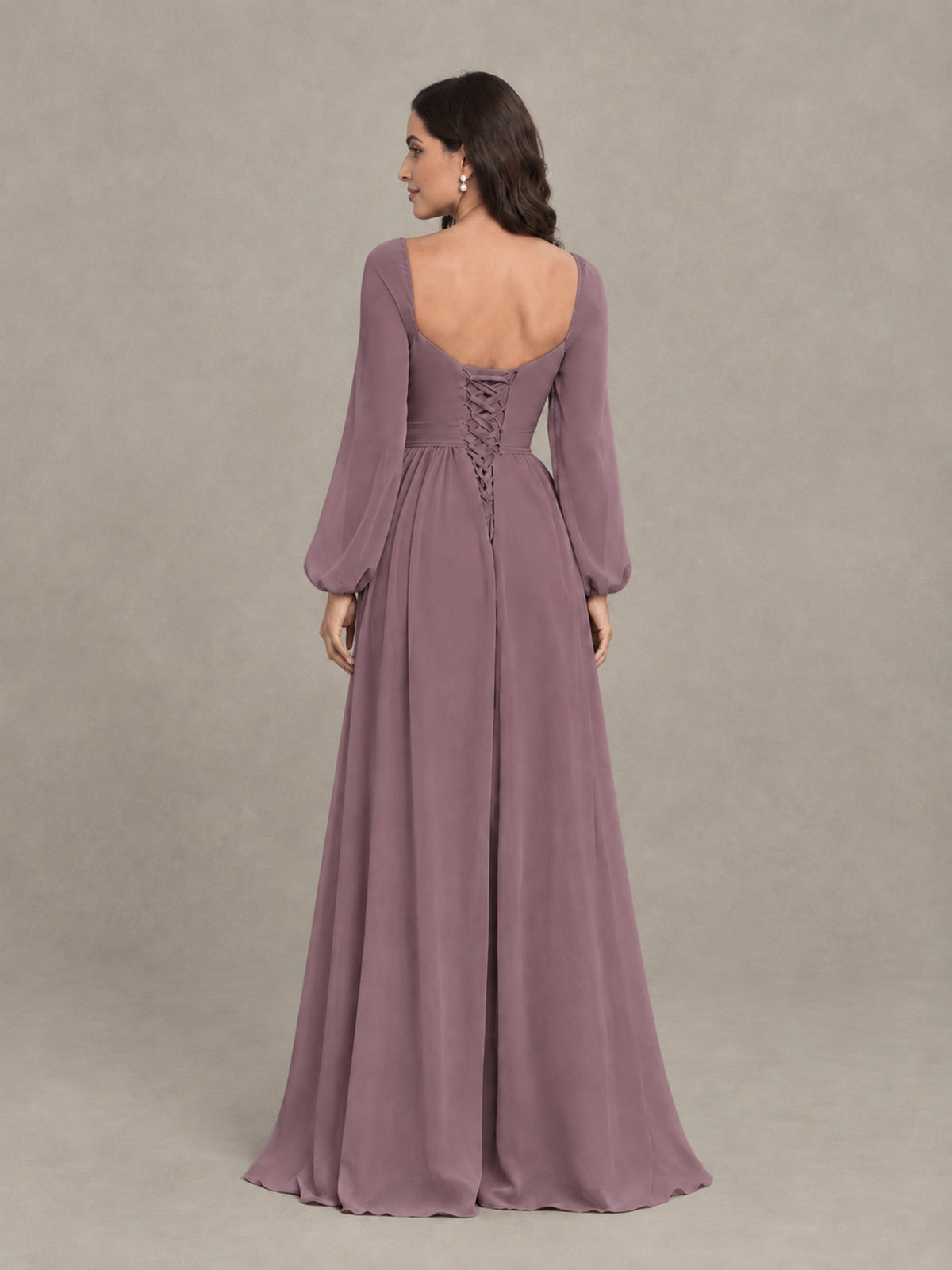 BOLODOO Wisteria Long Sleeve Chiffon Bridesmaid Dress with Slit - Wisteria - Wisteria (2)