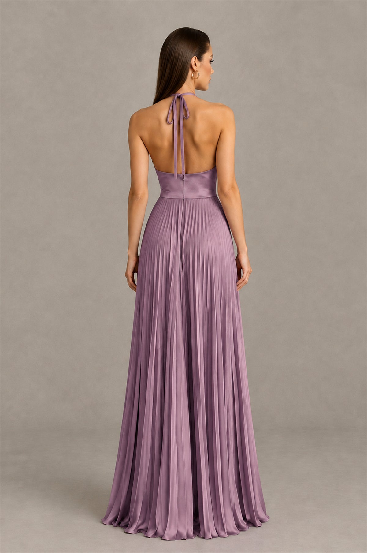BOLODOO Wisteria Halter Pleated A-Line Evening Dress - Wisteria - Wisteria (2)