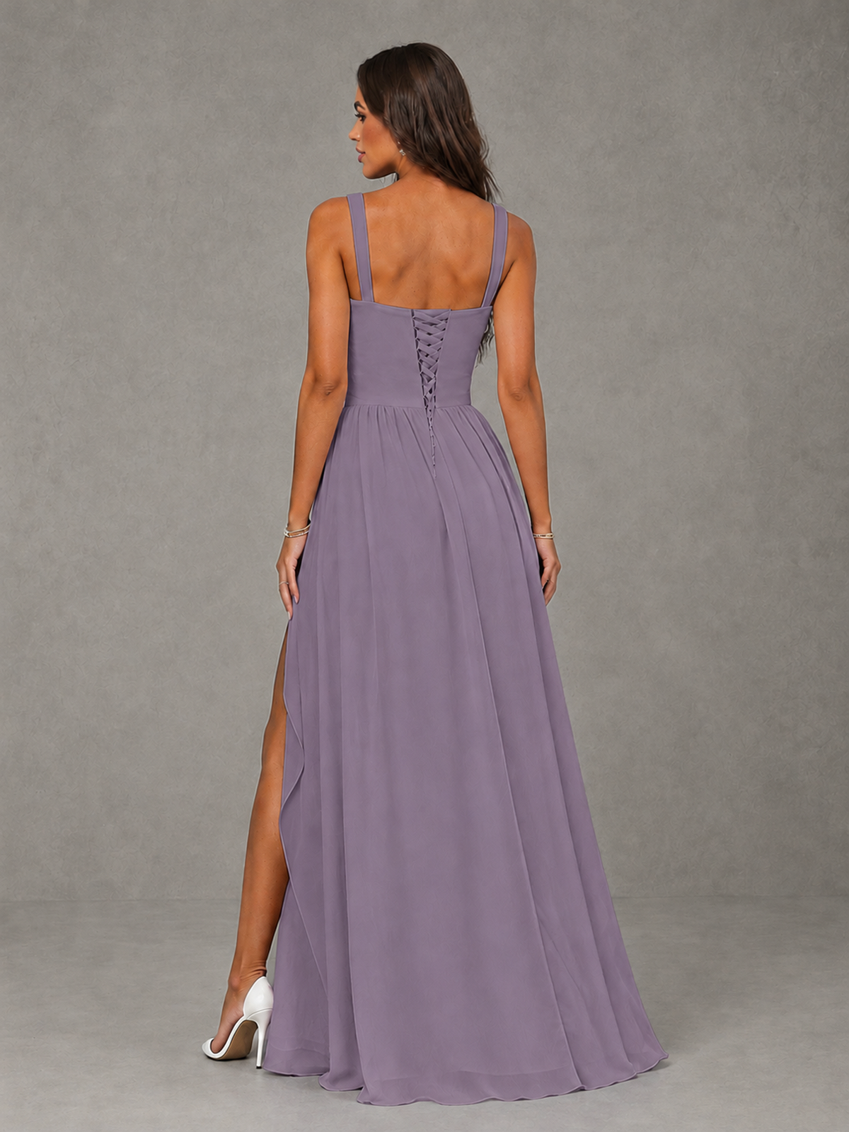 BOLODOO Wisteria A-Line Bridesmaid Dress with High Slit & Lace-Up Back - Wisteria - Wisteria (2)