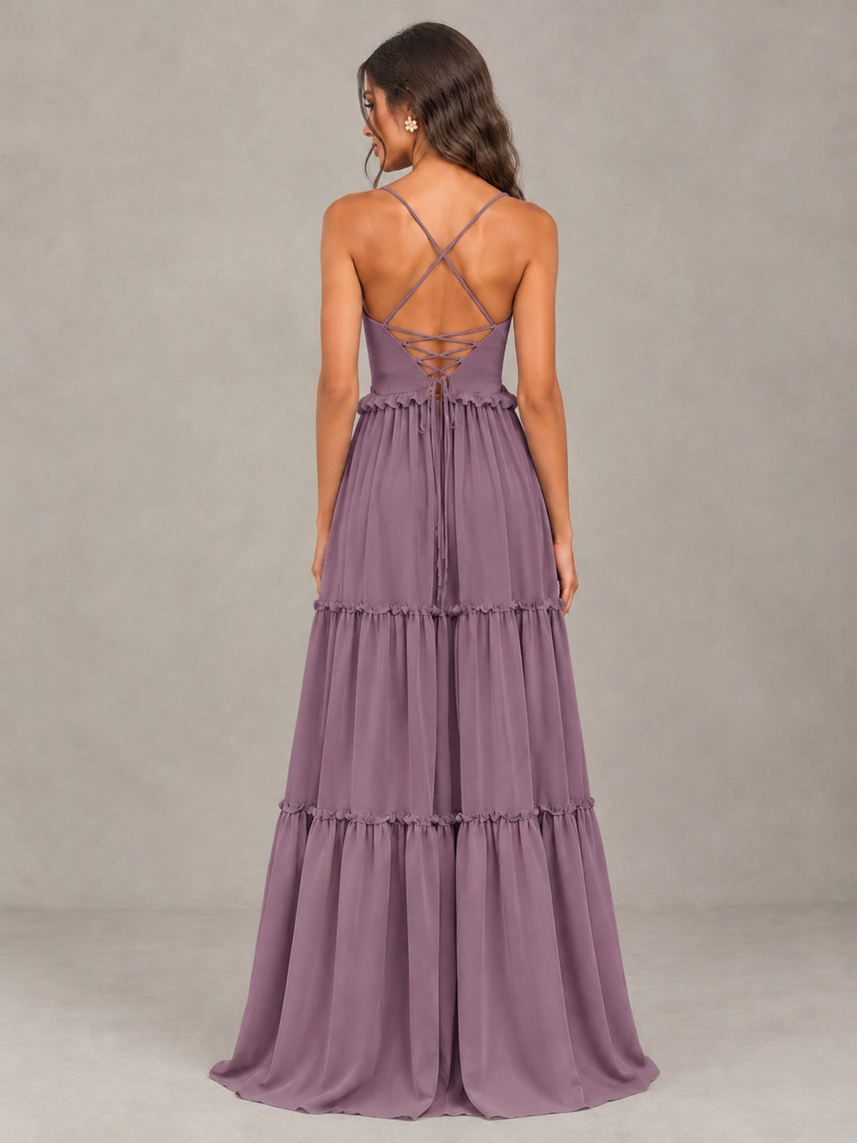 BOLODOO Wisteria Tiered V-Neck Lace-Up Back Bridesmaid Dress - Wisteria - Wisteria (2)