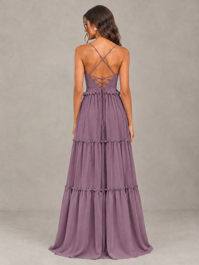 BOLODOO Wisteria Tiered V-Neck Lace-Up Back Bridesmaid Dress - Wisteria - Wisteria (2)