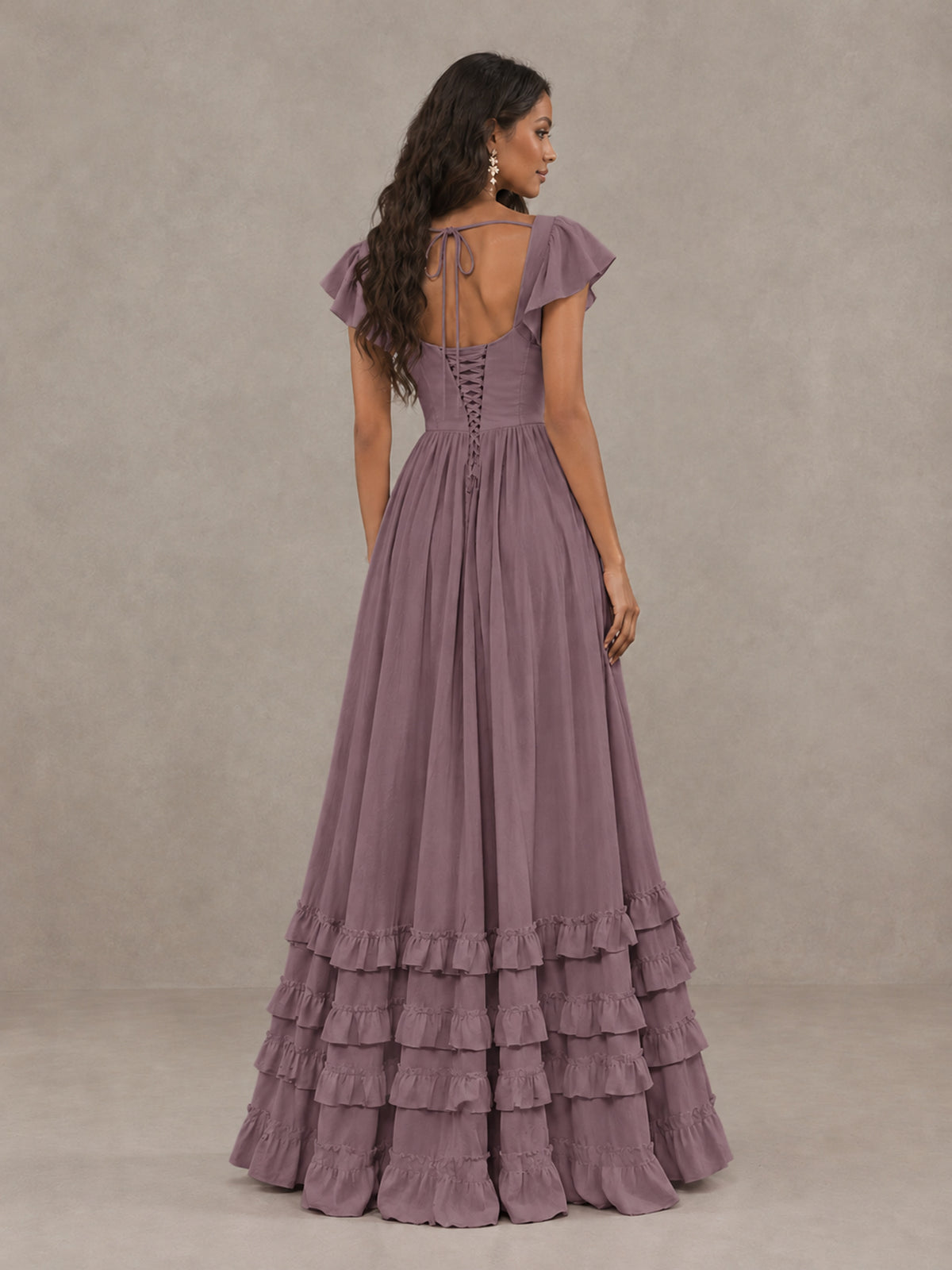 BOLODOO Wisteria Flutter Sleeve Ruffle Bridesmaid Dress with Slit - Wisteria - Wisteria (2)