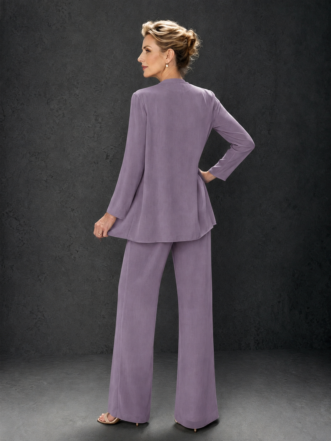 BOLODOO Wisteria 3-Piece Mother of the Bride Pant Suit with Beaded Top & Chiffon Jacket - Wisteria