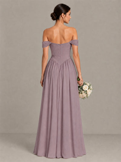 BOLODOO Wisteria Off-Shoulder Chiffon A-Line Bridesmaid Dress - Wisteria
