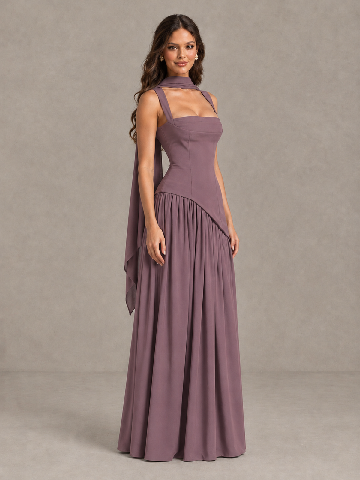 BOLODOO Wisteria Brown Scarf Bridesmaid Dress with Lace-Up Back - Wisteria - Wisteria (3)