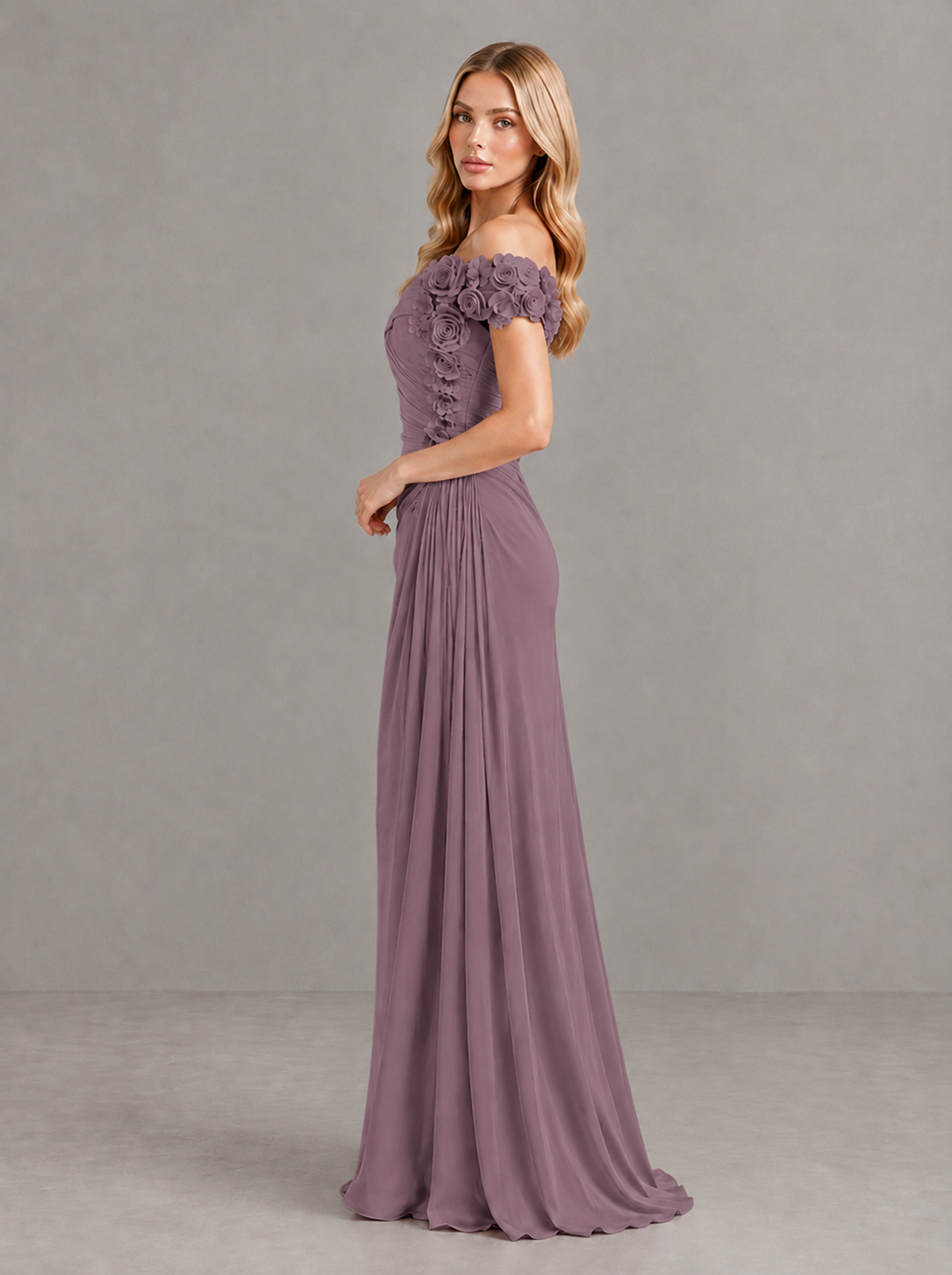 BOLODOO Wisteria Off-Shoulder Floral Applique Wedding Guest Maxi Dress - Wisteria - Wisteria (3)