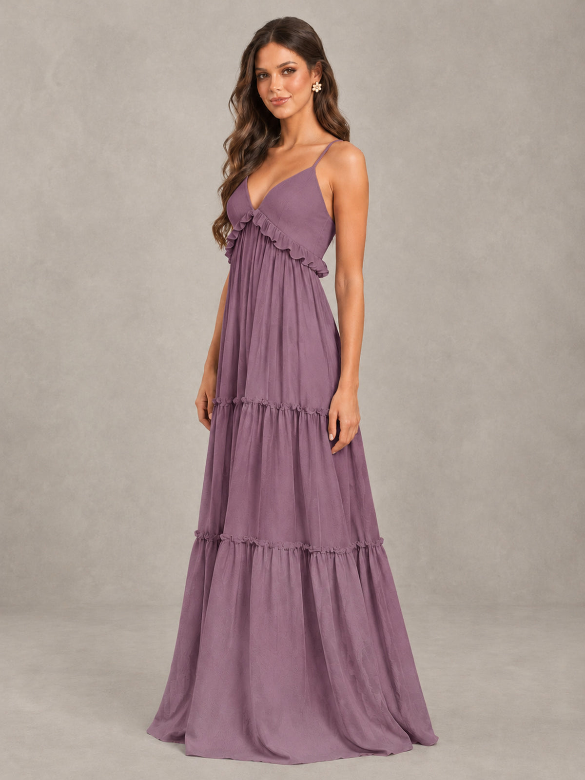 BOLODOO Wisteria Tiered V-Neck Lace-Up Back Bridesmaid Dress - Wisteria - Wisteria (3)