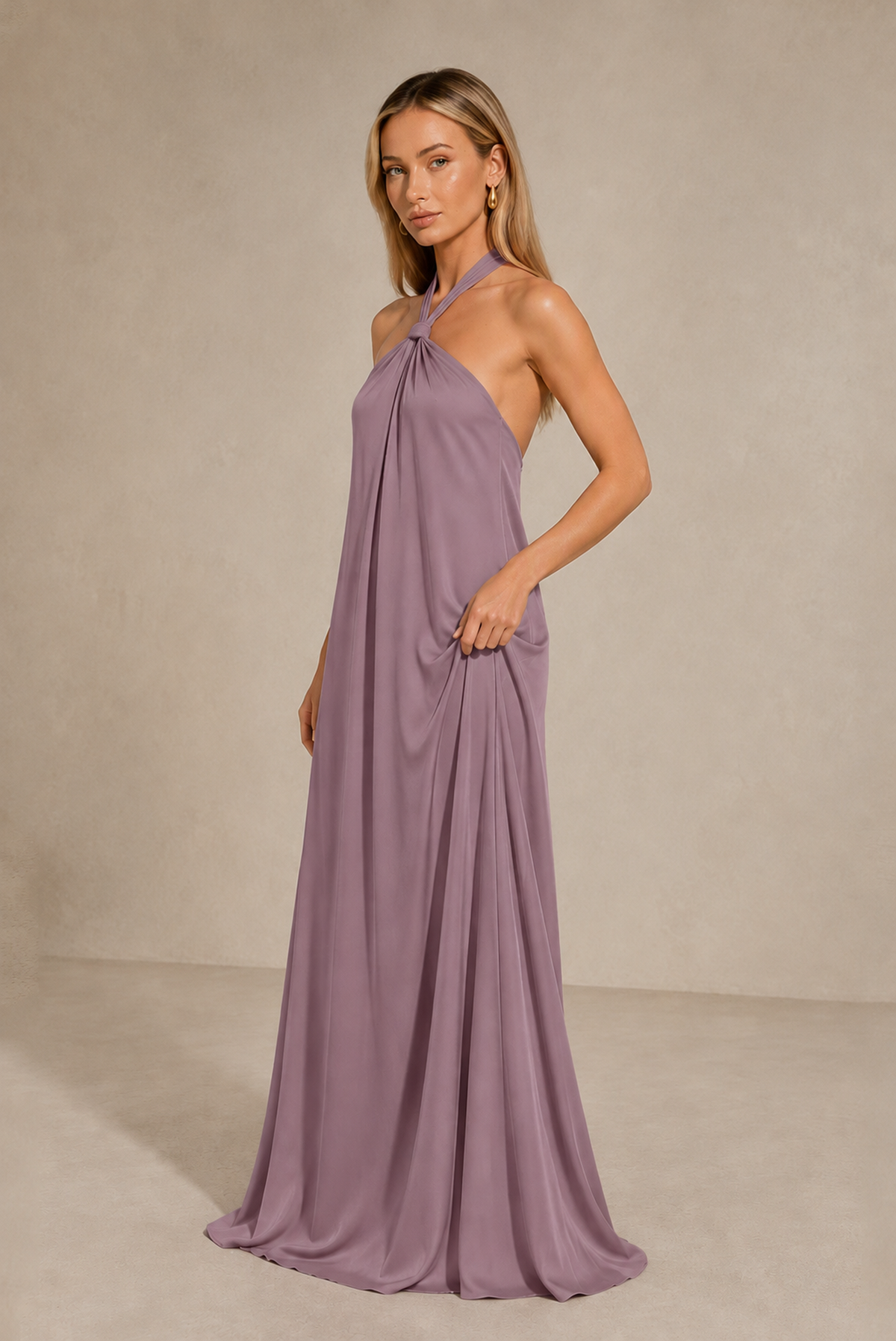 BOLODOO Wisteria Backless Halter Satin Bridesmaid Dress - Wisteria