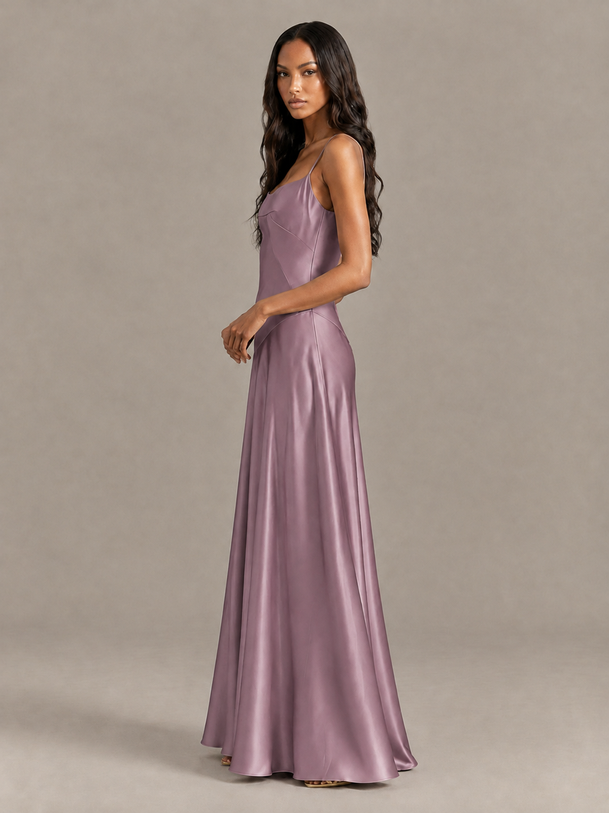 BOLODOO Wisteria Satin Lace-Up Back Maxi Dress - Wisteria