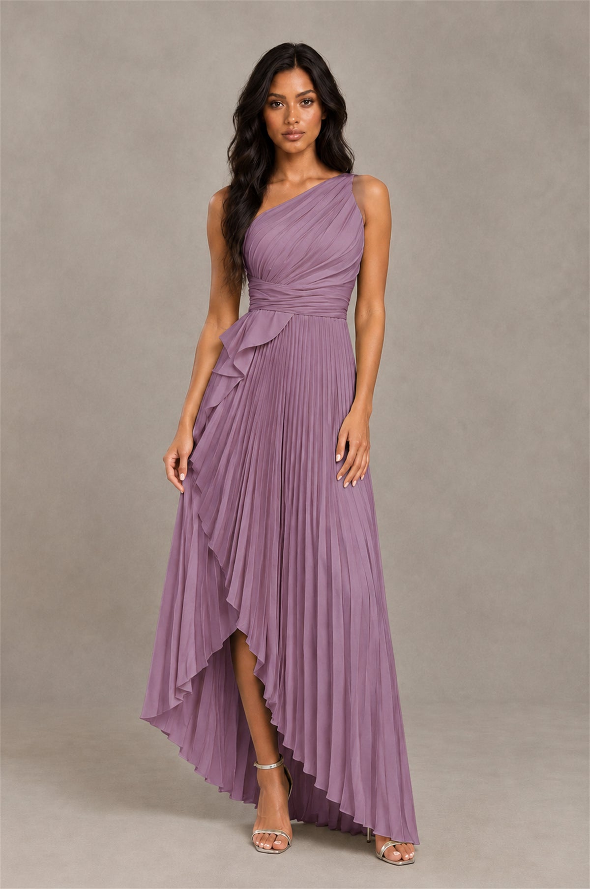 BOLODOO Wisteria One-Shoulder High-Low Ruffle Maxi Dress - Wisteria