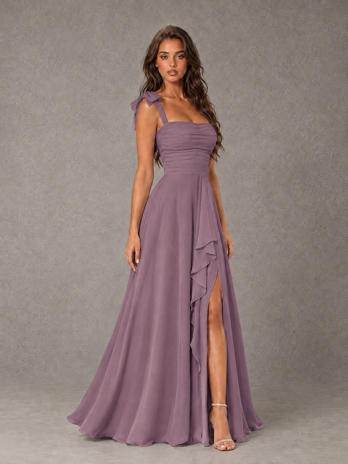 BOLODOO Wisteria Bow-Strap Bridesmaid Dress with Ruffle Slit - Wisteria - Wisteria (3)