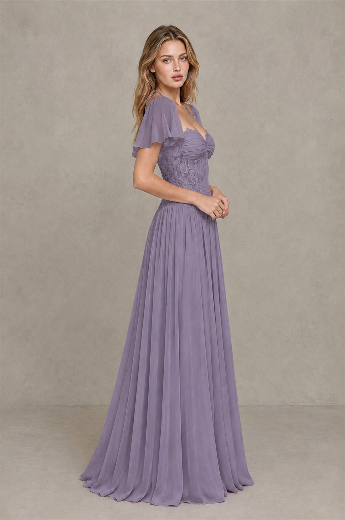 BOLODOO Wisteria Flutter Sleeve Lace Corset A-Line Maxi Dress - Wisteria - Wisteria (3)