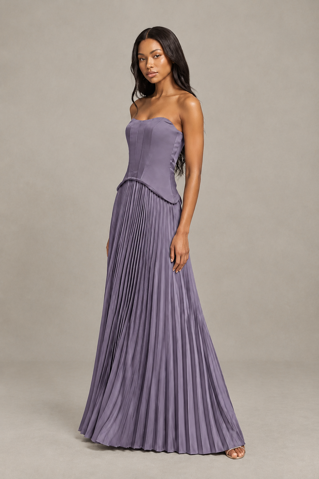 BOLODOO Wisteria Strapless Pleated Satin Evening Prom Dress - Wisteria