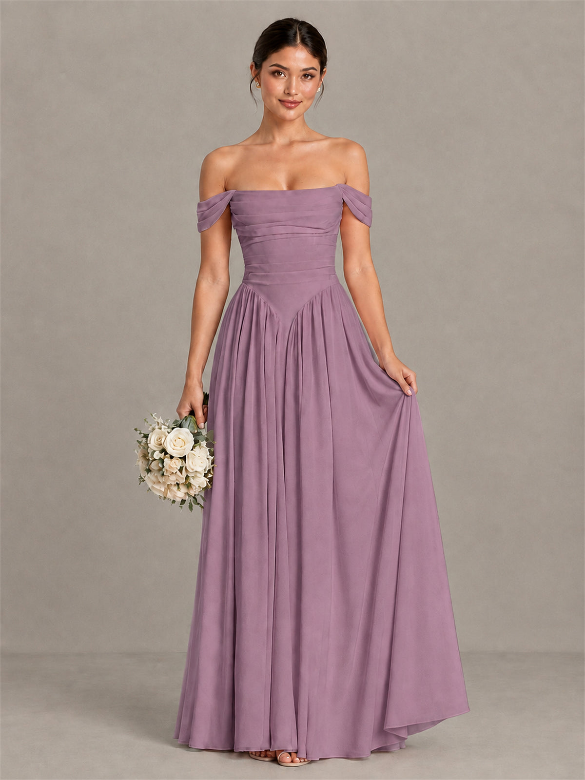 BOLODOO Wisteria Off-Shoulder Chiffon A-Line Bridesmaid Dress - Wisteria