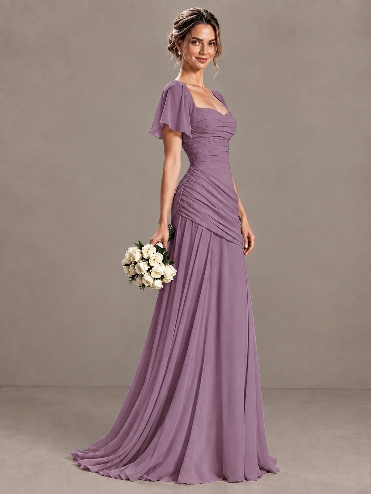 BOLODOO Wisteria Flutter Sleeve Lace-Up Back Maxi Dress - Wisteria