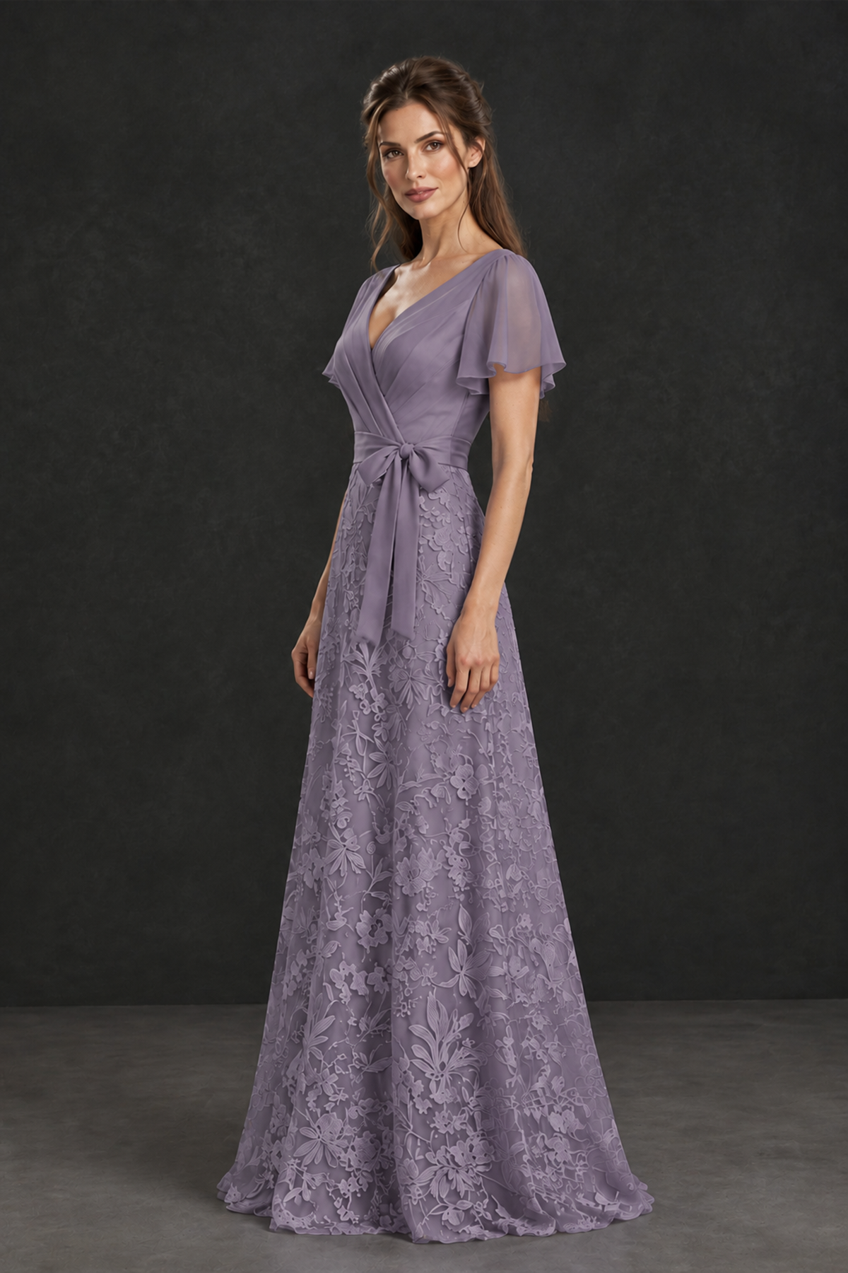 BOLODOO Wisteria Flutter Sleeve Lace Mother of the Bride Dress - Wisteria