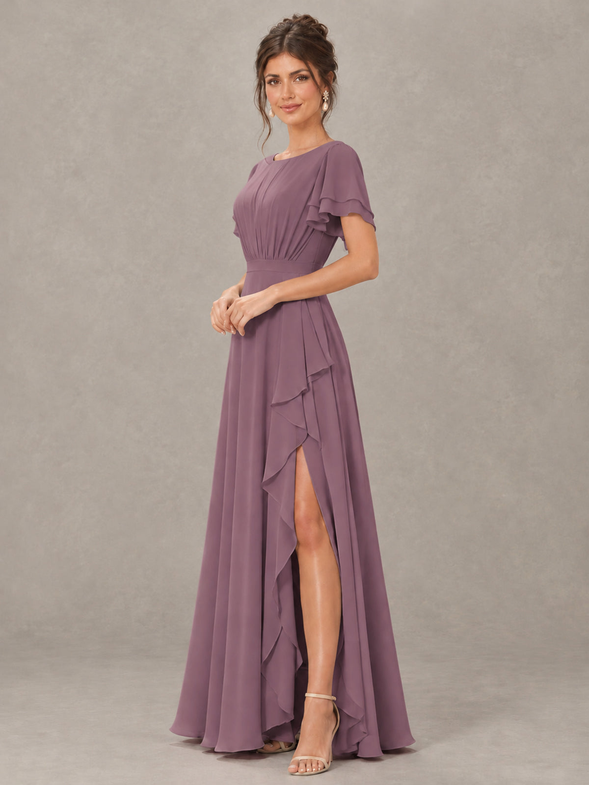 BOLODOO Wisteria Flutter Sleeve Ruffle Bridesmaid Dress with Slit - Wisteria - Wisteria (3)