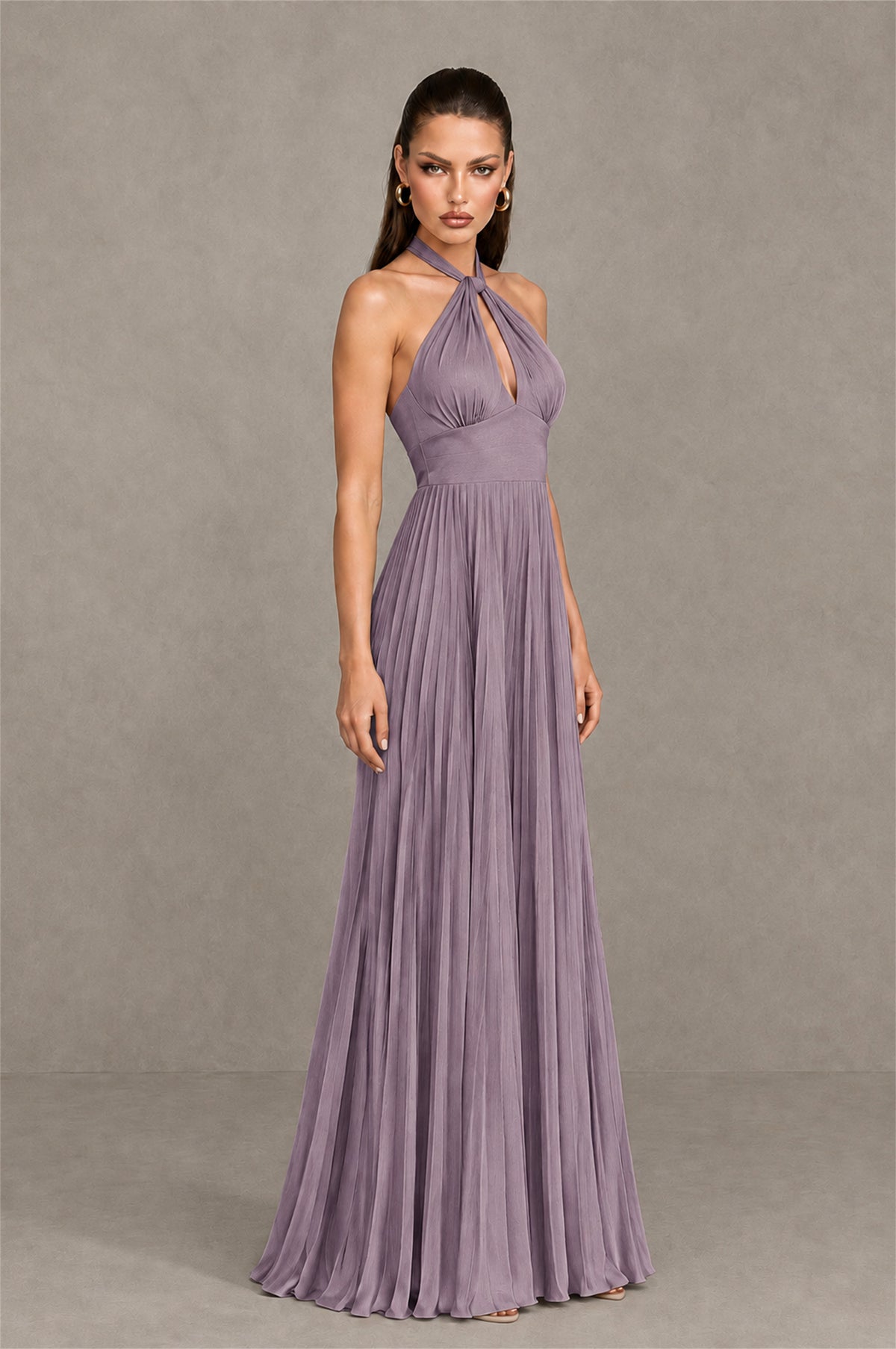 BOLODOO Wisteria Halter Pleated A-Line Evening Dress - Wisteria - Wisteria (3)