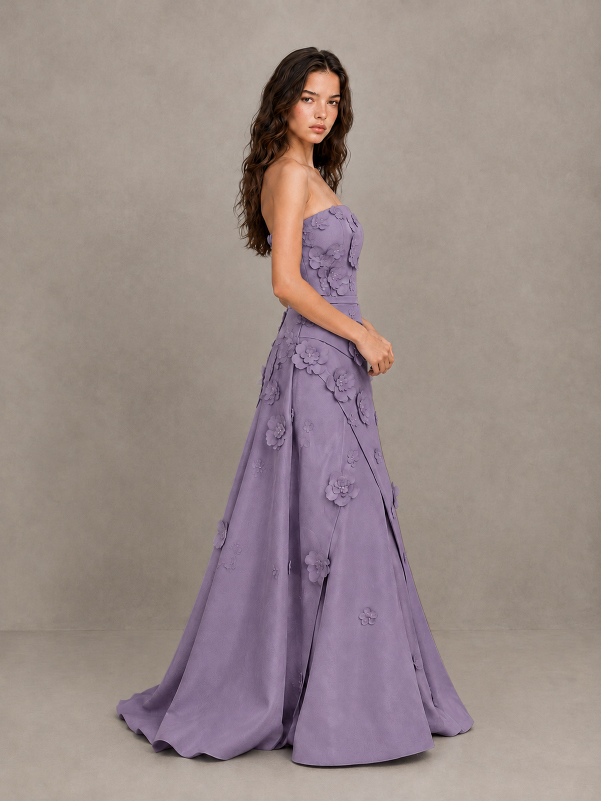 BOLODOO Wisteria Strapless 3D Floral Applique Prom Gown with Draped Skirt - Wisteria - Wisteria (3)