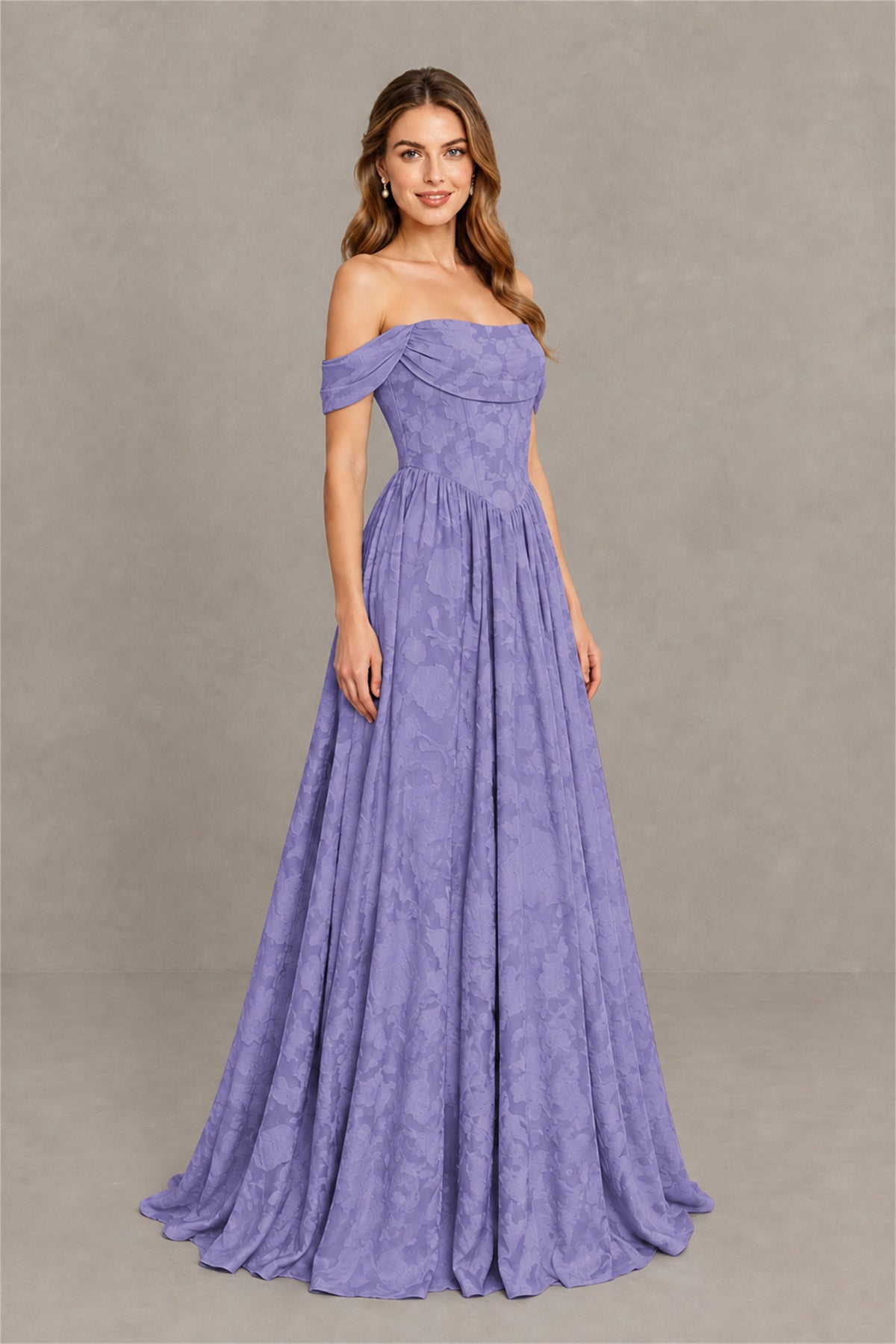 BOLODOO Wisteria Off-Shoulder Floral A-Line Maxi Dress - Wisteria