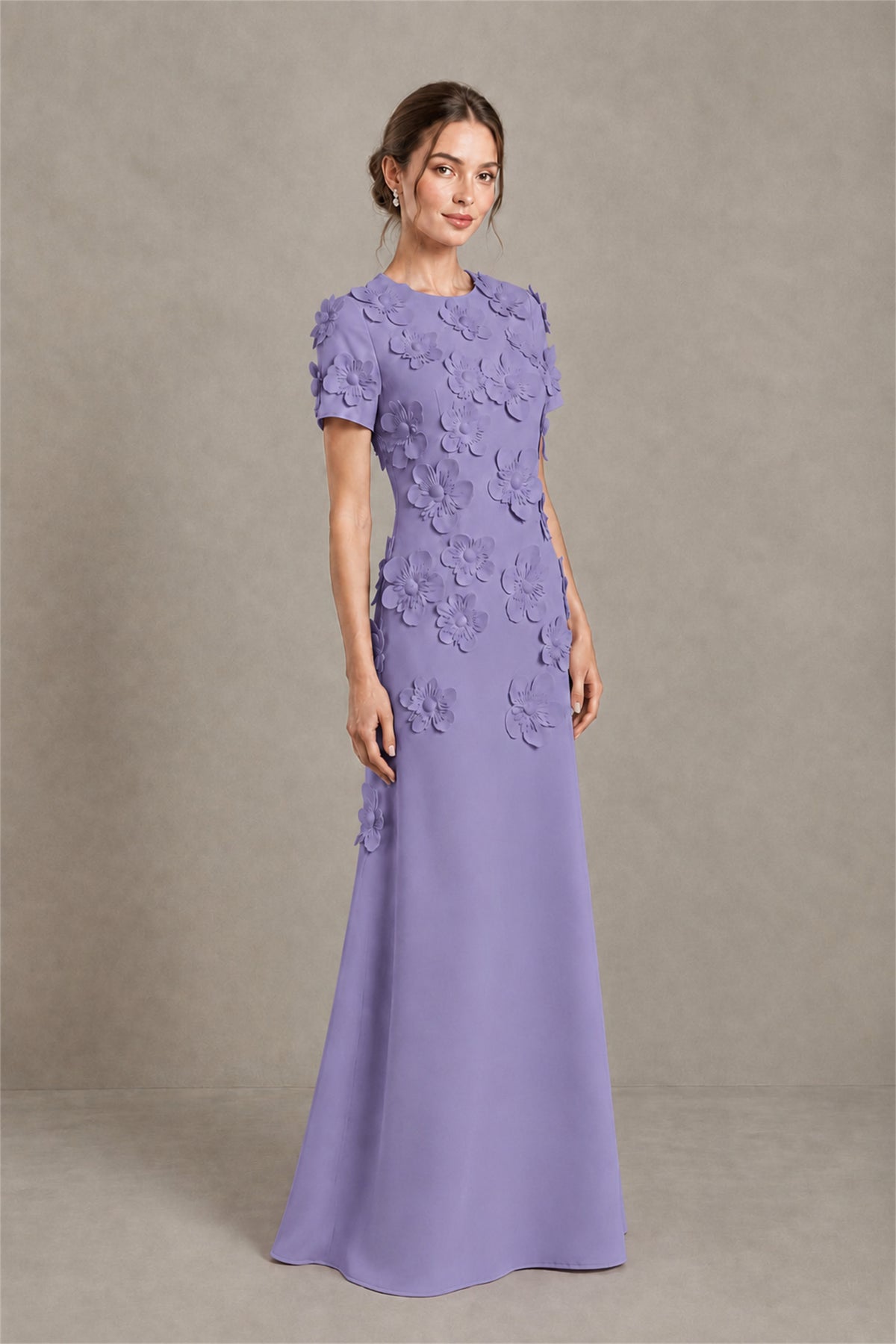 BOLODOO Wisteria Textured Floral Maxi Dress with Short Sleeves - Wisteria