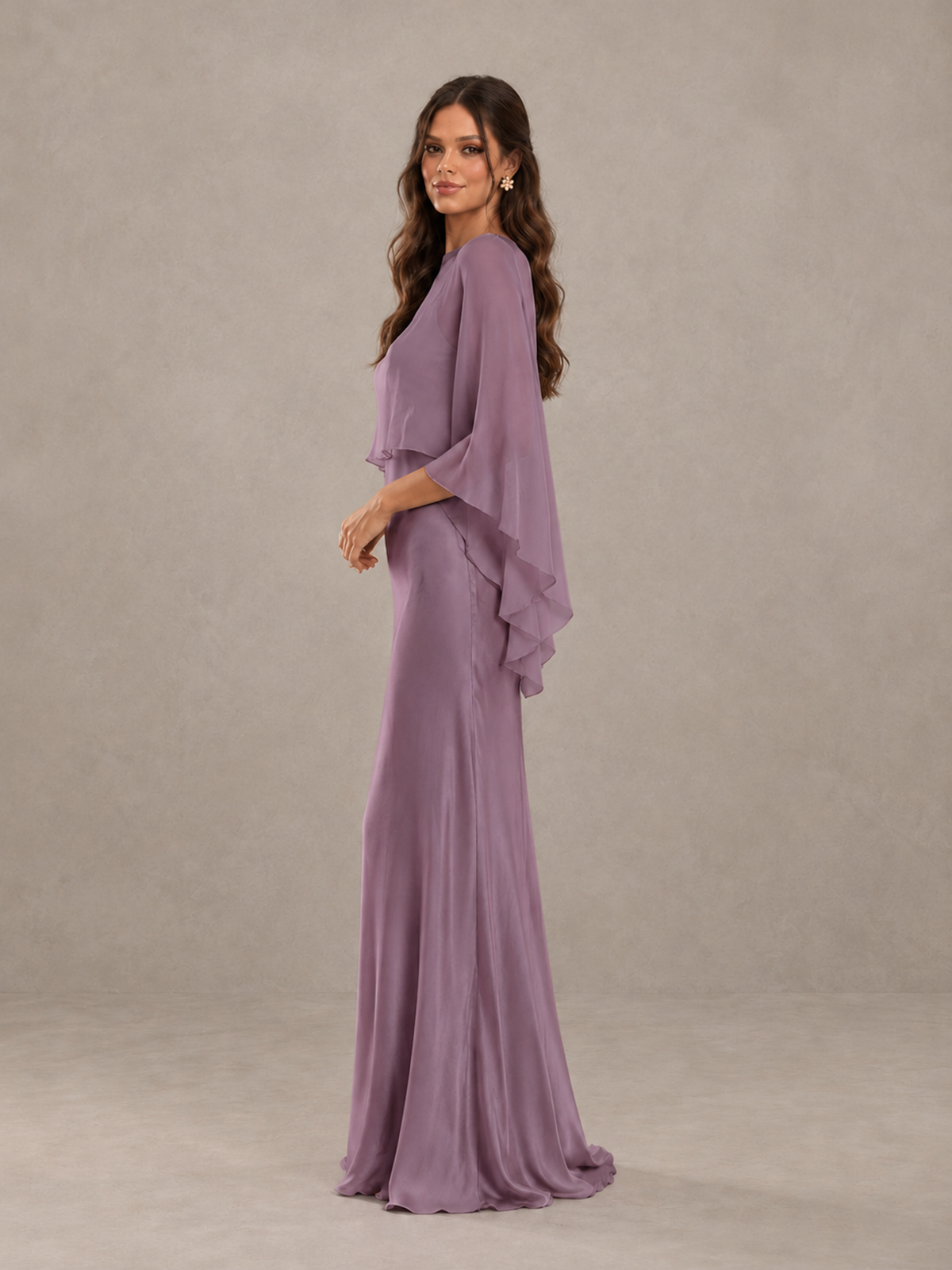 BOLODOO Wisteria Satin Mermaid Bridesmaid Dress with Chiffon Cape - Wisteria - Wisteria (3)