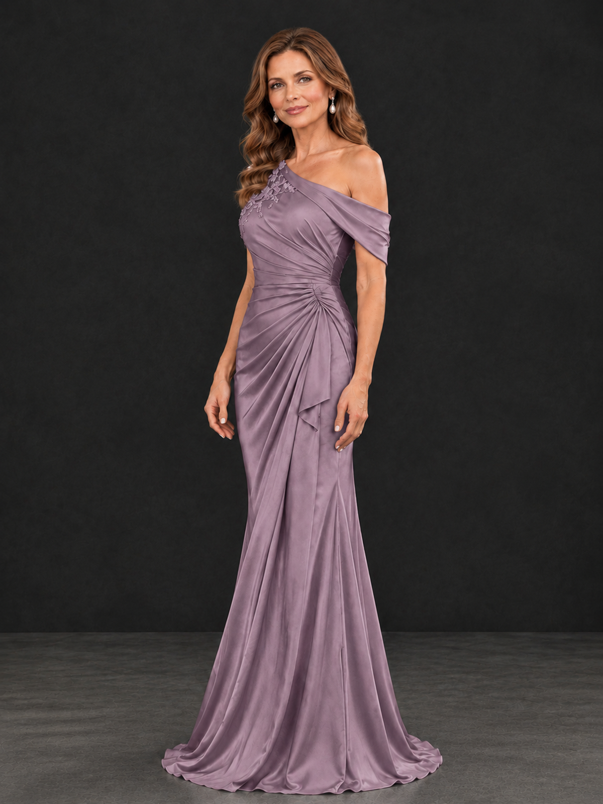 BOLODOO Wisteria Asymmetric Satin Mother of the Bride Dress with Lace Sleeve - Wisteria - Wisteria (3)