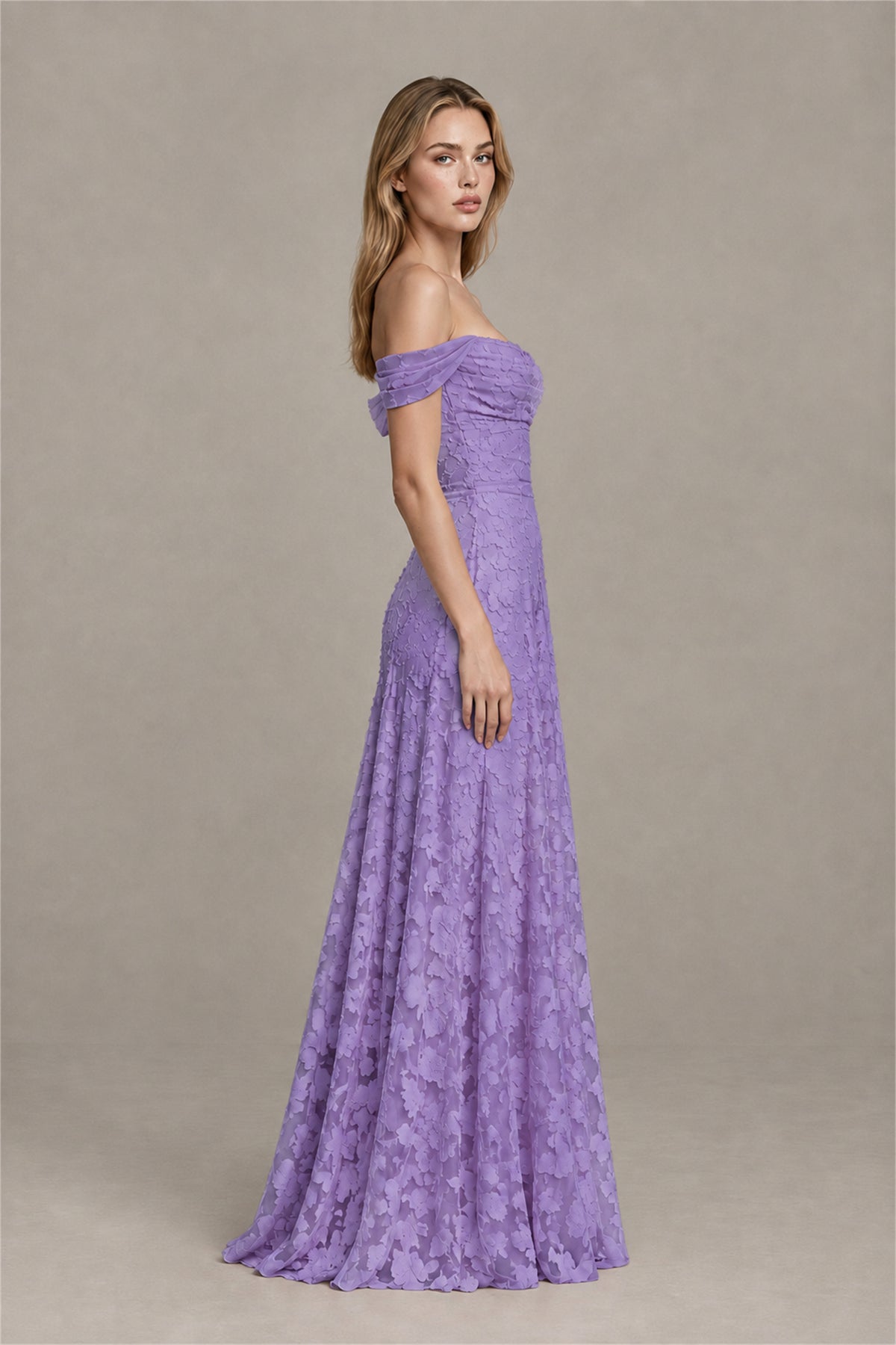 BOLODOO Wisteria Off-Shoulder Pleated A-Line Maxi Dress Floral - Wisteria