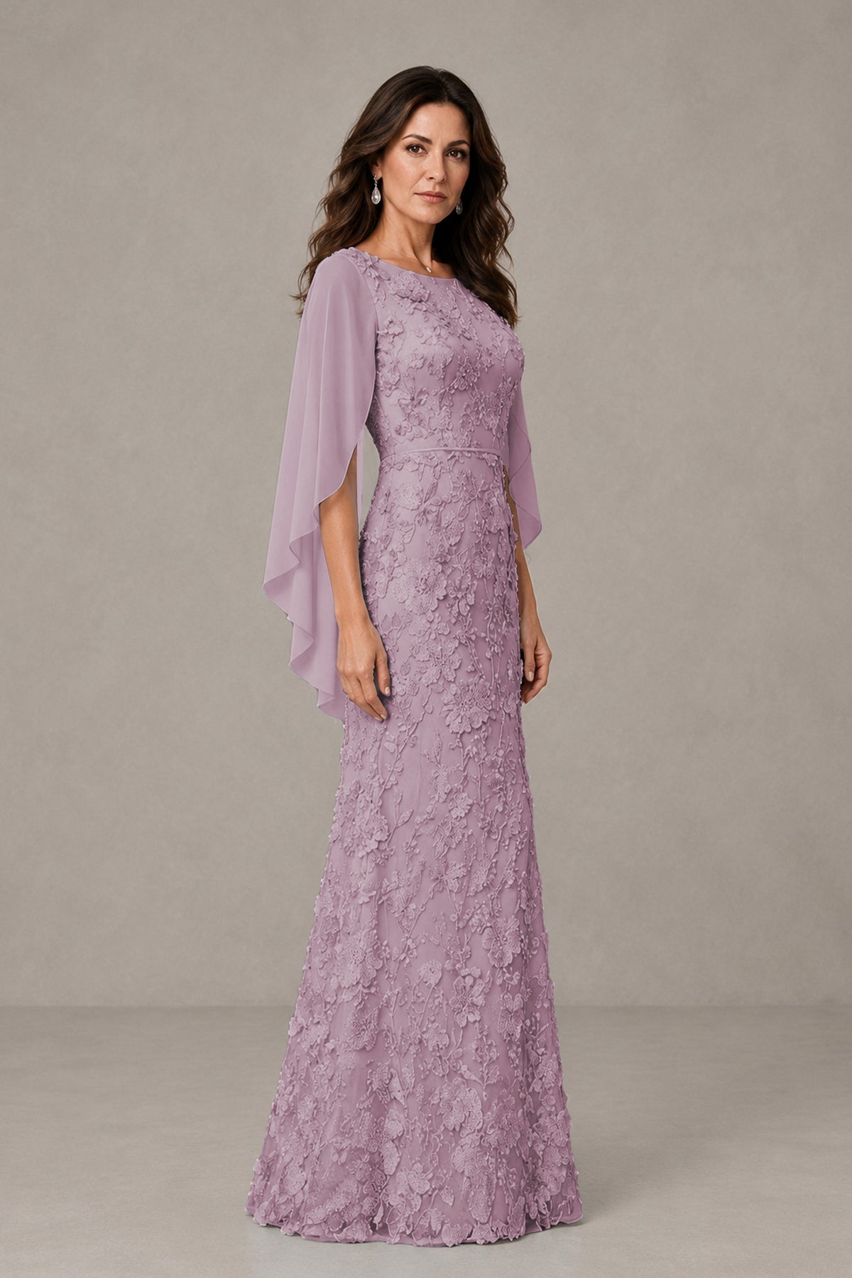 BOLODOO Wisteria Lace Mother of the Bride Dress with Cape Sleeves - Wisteria