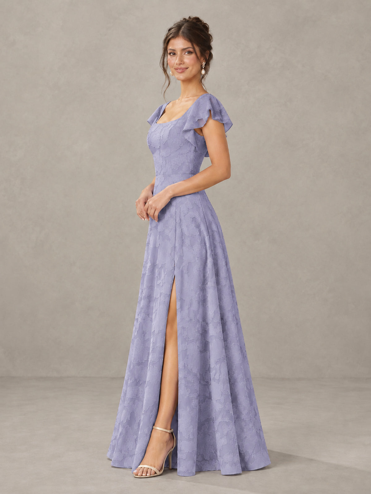 BOLODOO Wisteria Floral Flutter Sleeve Bridesmaid Dress with Slit - Wisteria - Wisteria (3)