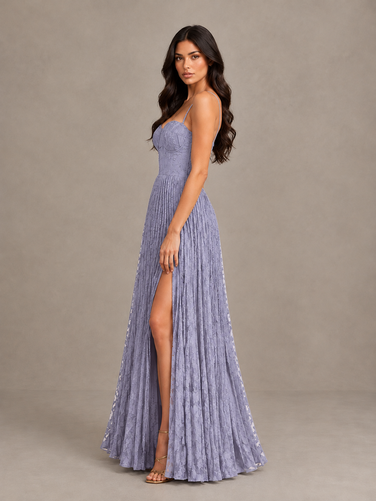 BOLODOO Wisteria Pleated Bridesmaid Dress with Sweetheart Neckline & Slit - Wisteria - Wisteria (3)