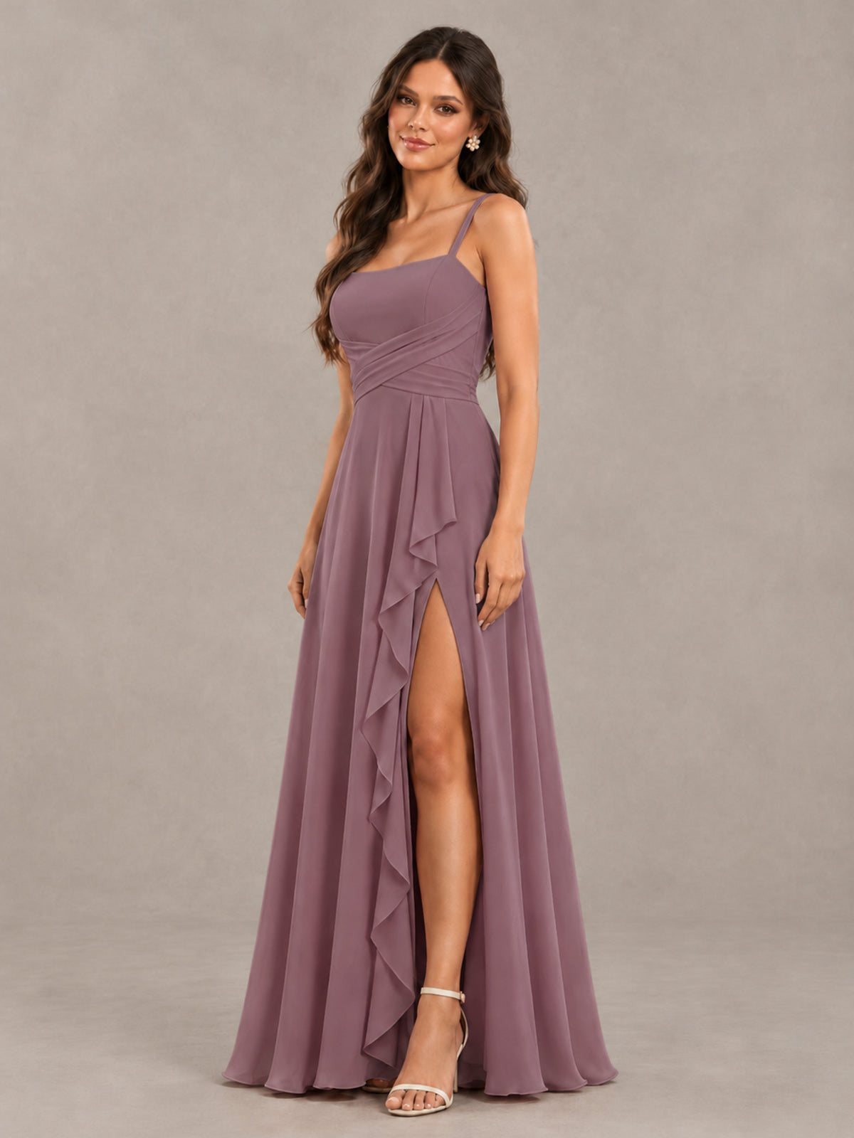 BOLODOO Wisteria Spaghetti Strap Ruffle Bridesmaid Dress with Slit - Wisteria - Wisteria (3)