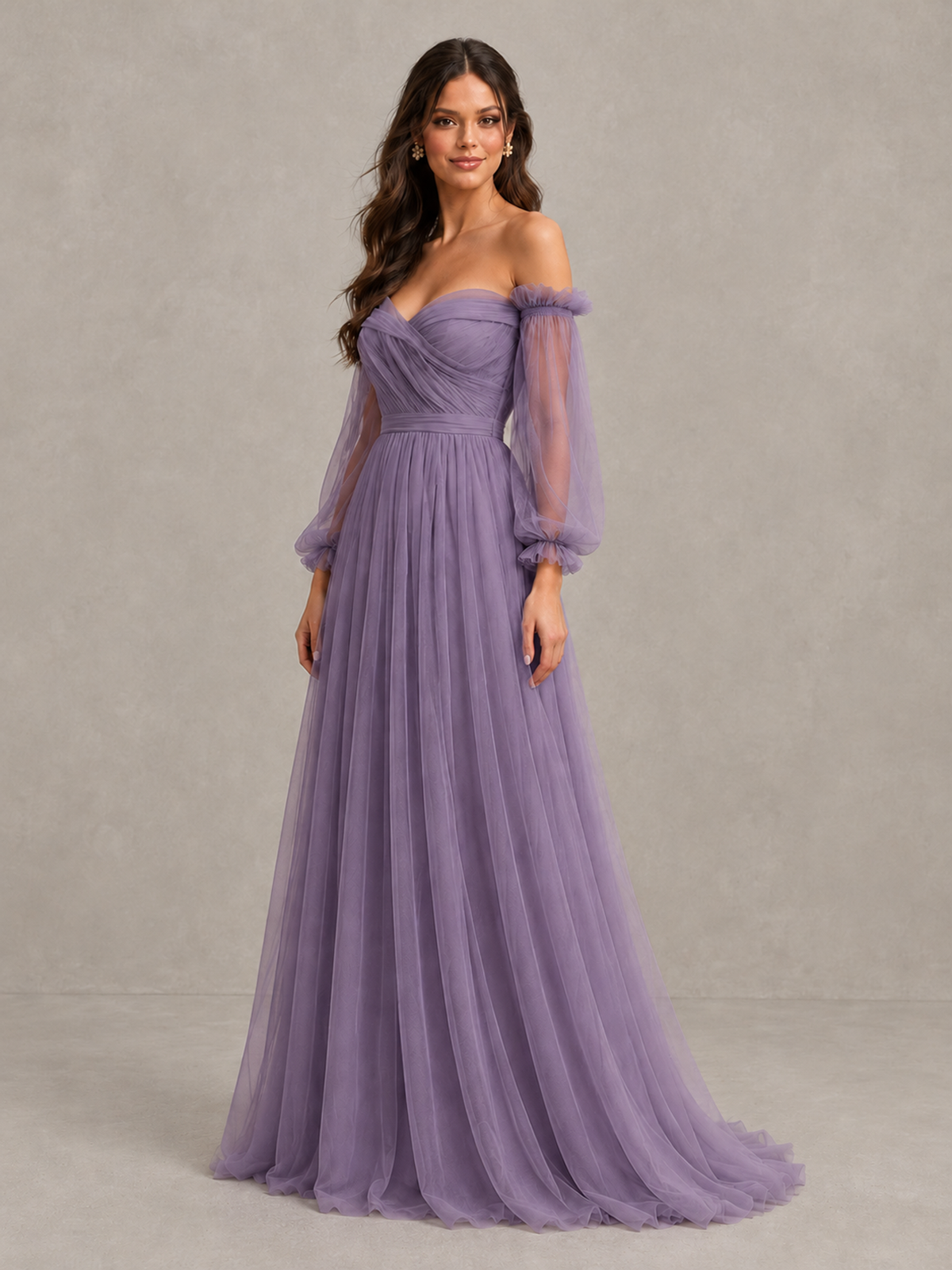 BOLODOO Wisteria Off-the-Shoulder Long Sleeve A-Line Bridesmaid Dress - Wisteria - Wisteria (3)