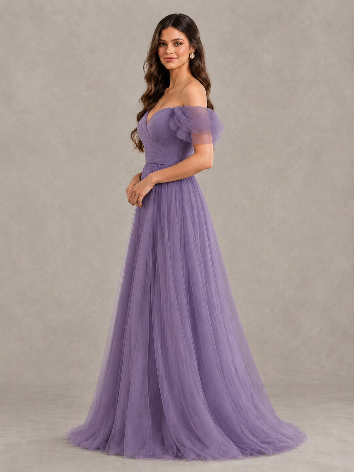 BOLODOO Wisteria Off-the-Shoulder Ruffle Sleeve A-Line Bridesmaid Dress - Wisteria - Wisteria (3)
