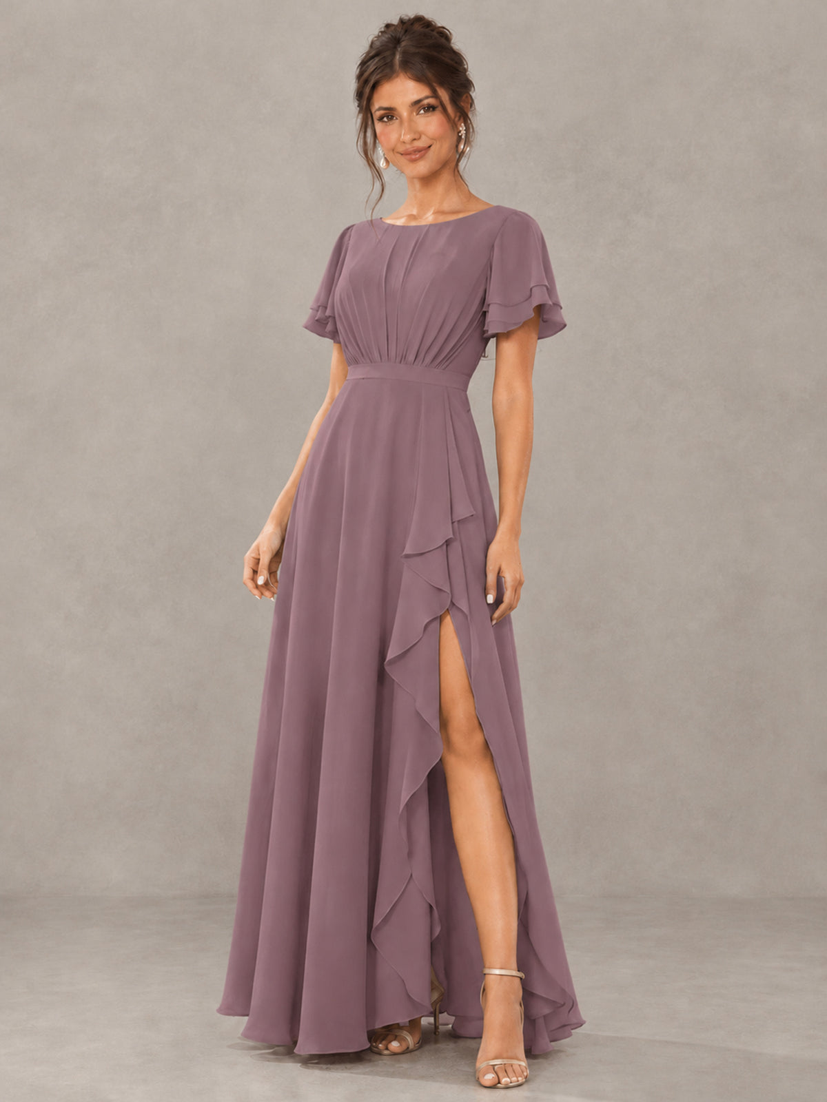 BOLODOO Wisteria Flutter Sleeve Ruffle Bridesmaid Dress with Slit - Wisteria - Wisteria (4)